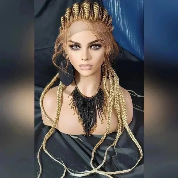 Braided wigs 100% handmade, long braids, blond wig stunning feeding cornrows,NWT - Picture 7 of 16